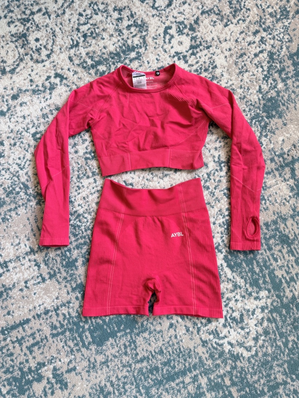AYBL Fuchsia Long Sleeve Crop Top & High-Waist Shorts Set